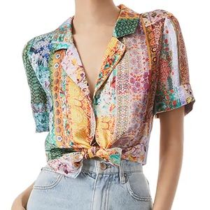 Alice + Olivia Kahlo Short-Sleeve Button-Front Pajama Top